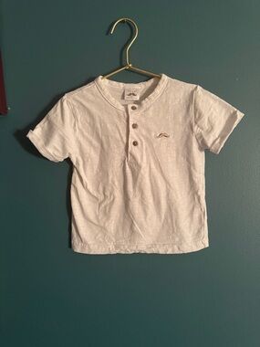 Kids White Short-Sleeve Henley Tee with Embroidered Mustache